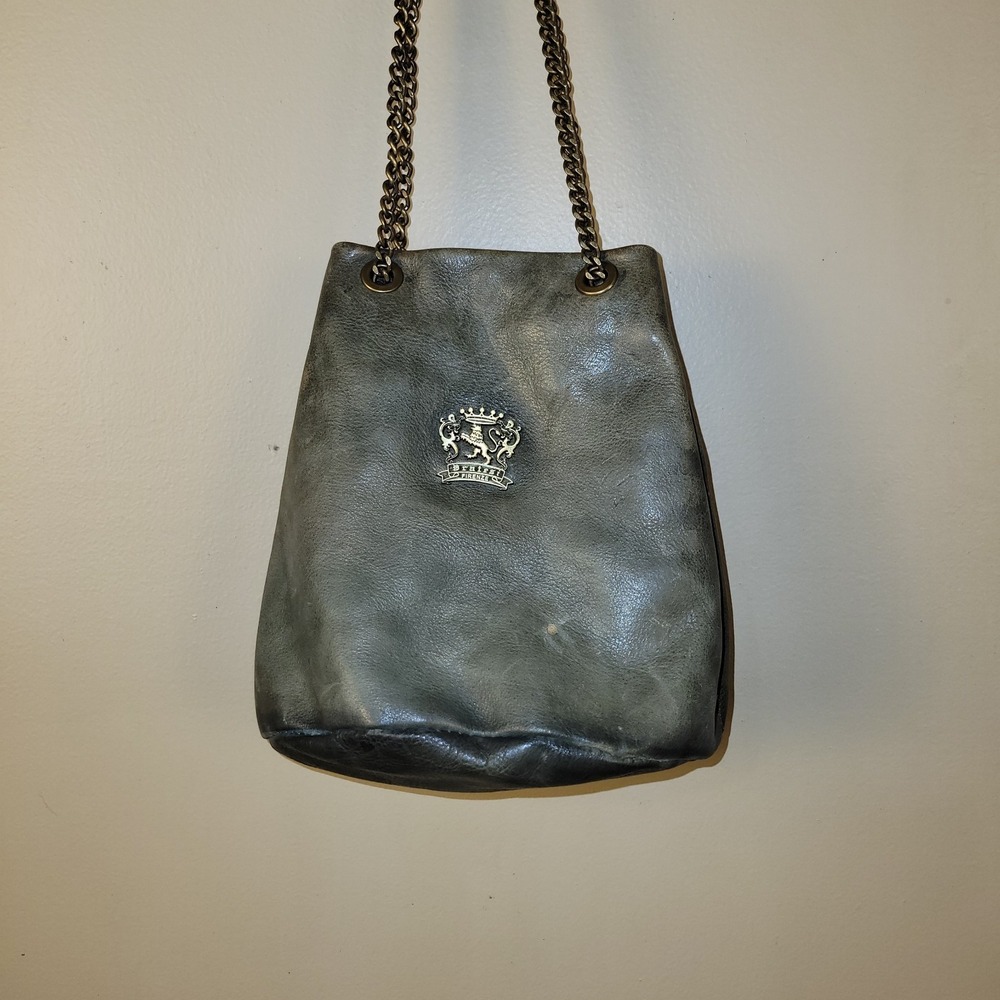 Pratesi Firenze Vintage Italian Leather Chain Shoulder Bag Y2K Olive Made Italy